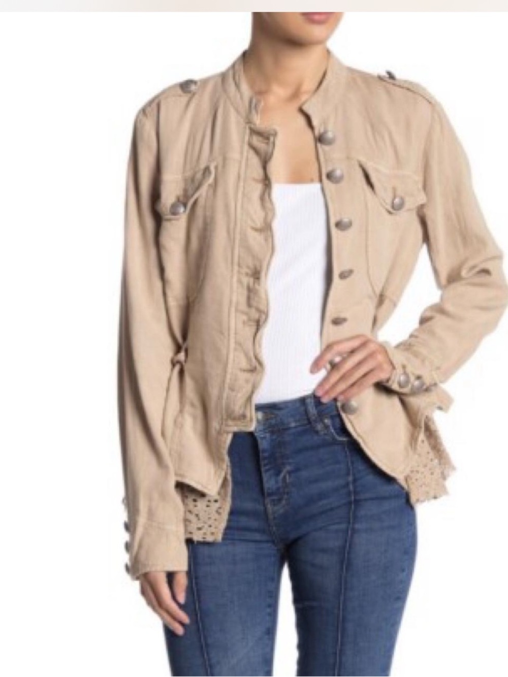 Free People Beige Military-Style Women's Jacket